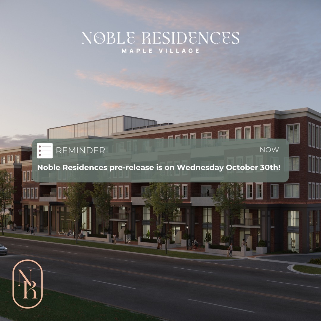 Reminder! 📢 Noble Residences pre-release is happening Wednesday, October 30th!

Don’t miss the chance to live in historic Maple! Discover premium amenities, seamless transit, and vibrant shopfronts—all at Noble Residences.

📍 9929 Keele Street

Learn more and register now at trinitypoint.com

#NobleResidences #MapleCondos #HistoricMaple #TrinityPoint