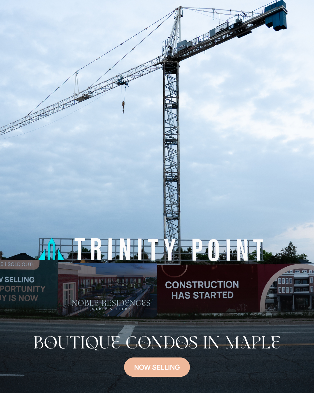 Construction is well underway, bringing this boutique condominium community one step closer to completion 🏗️

Now selling thoughtfully designed 1and 2-bedroom suites in one of Maple’s most desirable locations.

📍 Keele Street & Major Mackenzie Drive

Take advantage of savings of up to 13% with the HST Rebate Program*

Contact nobleresidences@trinitypoint.com for more information.

*Terms and conditions apply. See sales representative for full details.